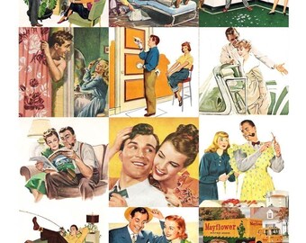 Retro Dads Collage Sheet - 2.5 x 2.5 inch Squares - 1950s - Digital Download - Printable - Instant Download