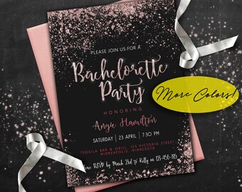 Bachelorette Party Invitation Digital Hen’s Night Invitation Confetti Glitter Purple Blue Rose Gold Foil and Black Modern Printable Invite