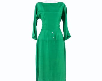 1960s Emerald Green Silk Dress