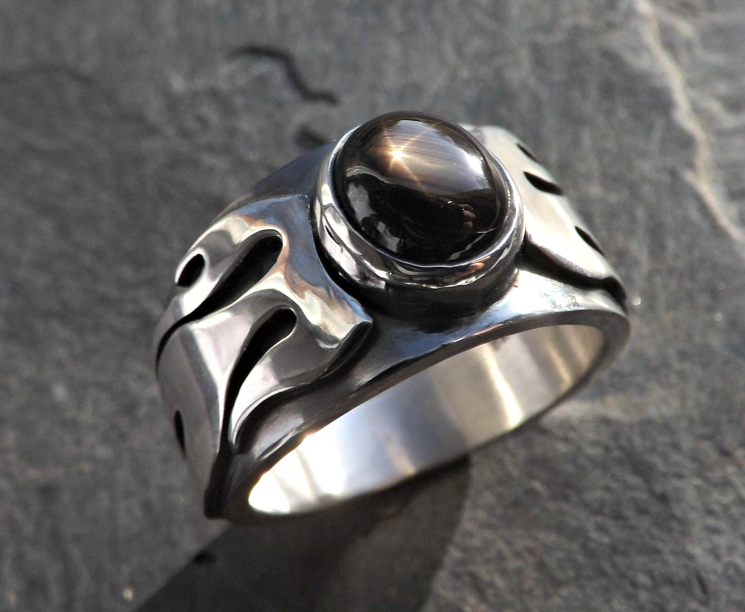 black star sapphire ring unique men's ring unique