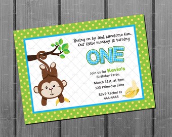 Monkey Birthday Invitation Card Monkey Birthday Party Invite Printable