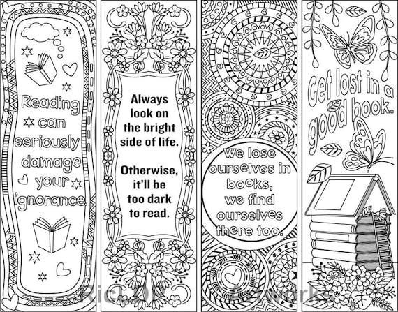 Printable Coloring Bookmark Templates with Four Designs plus