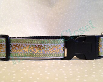 Animal Print Gold and Green Leopard Print Foil Dog Collar