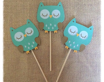 12 Owl Cupcake Toppers / Cupcake toppers/ owl / Purple and pink