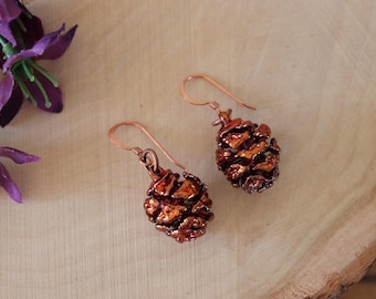 Copper Pinecone Earrings, Antique Copper Pine Cone Earrings, Real PineCone, Copper Pine Cones, Redwood, Pine Tree, Fall, Autum Earrings PC59