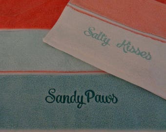 Sandy Paws - Salty Kisses - Hand Towel and Washcloth set - Embroidered - Ready to Ship