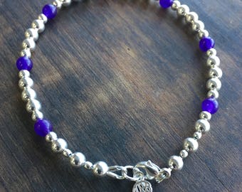 Angel Wing Sterling Silver Charm with Amethyst Bracelet