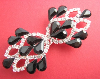 Metal frog closure, rhinestone garment cosure with black and clear crystals, NEW!
