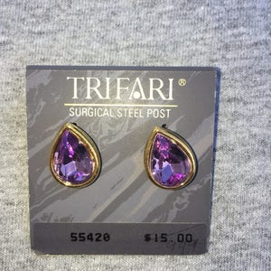 Trifari purple and gold teardrop earrings