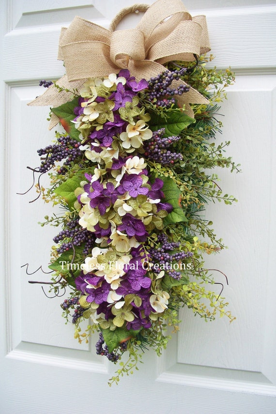 Hydrangea Wreath Swag Vineyard Garden in Purple