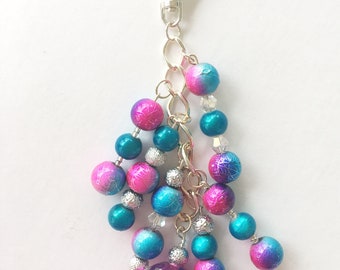 Pink and Blue Planner charm - - Planner Accessories, Purse Charm, Zipper Pull, Chunky Travelers Notebook Charm