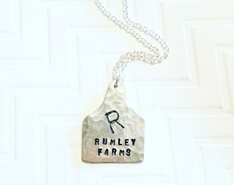 Cattle Brand Necklace - Ranch Brand Necklace - Ear Tag Necklace - Rustic Necklace - Gift For Her - Silver Cow Tag Necklace