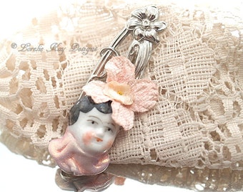 Tiny Doll Head Brooch Frozen Charlotte China Doll Head Pin Broach Lorelie Kay Original
