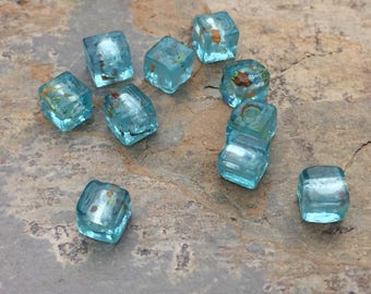 Light Blue Cube Beads, Small Glass Cube Beads, 6mm, 10 beads per package