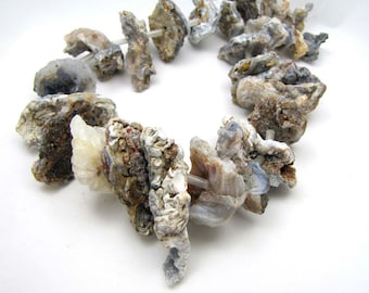 Very Large and Jagged Druzy Agate Asymmetrical Stone Disc Cream Rust Ivory Grey Rustic Crusty Rough Organic Earthy Beads Strand