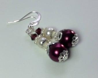 Wine Pearl and Crystal Bridesmaid Earrings
