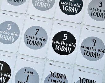 Monochrome Baby Milestone Cards. Neutral Monochrome Design. Celebrate your baby's milestone moments. Great Baby Shower Gift.