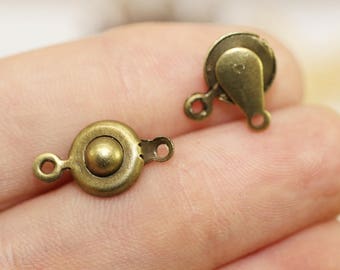 10 Pcs Antique Bronze Snap Clasp (9mm), Toggle Clasps, UFO Bracelet Clasps, adjustable clasps, Button Clasps , ball and socket clasps