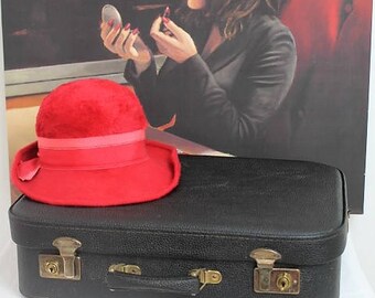 Vintage Luggage/Vintage Leather Suitcase/Black Suitcase/Shop Display/Props (Ref1893H)