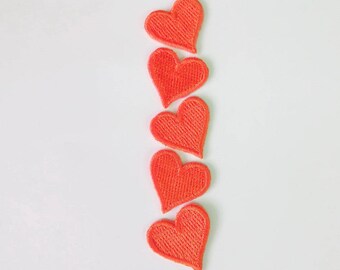 Lot of 5 Pieces Embroidered Tiny Orange Heart Iron on Patch