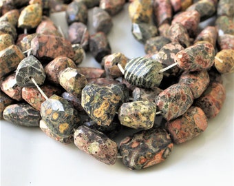 Jasper Beads, Jasper Nugget, Faceted Nugget Stones, Leopardskin Jasper, Poppy Jasper, Large Beads, Wholesale Gemstones - Full Strand