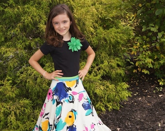 Girls Maxi Skirt, Girls Long Skirt, Girls Circle Skirt, Girls Floral Skirt, Girls Maxi Dress