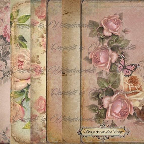 Digital Pink Floral Paper Pink Rose Scrapbook Paper Vintage