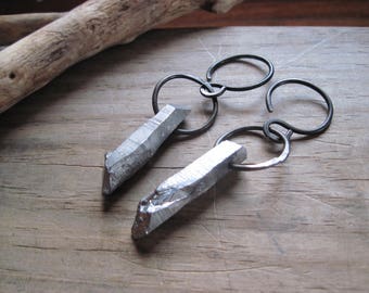 Lustre Quartz oreille poids d’argent / 14g / créoles tunnels / mariée earweights / witchy bijoux / sorcellerie / oreille cintres / gothique