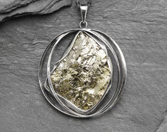 Pyrite pendant,Natural Pyrite,Amulet pendant,Heart chakra, Metalwork jewelry,Gemstone,silver pendant,silver,natural,pyrite,pendant
