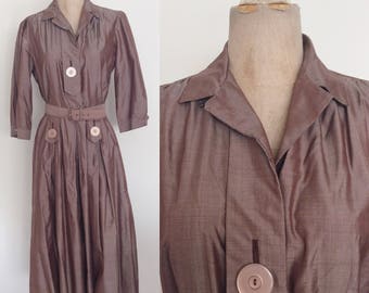 1950's Purple/Brown Cotton Shirtwaist Dress Size Small Medium by Maeberry Vintage