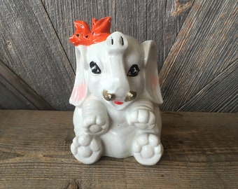 Dumbo Bank {Vintage Elephant Coin Piggy Bank} Ceramic Figurine Collectible Kid Elephant Baby Room Nursery Decor Cute Girls Savings Disney
