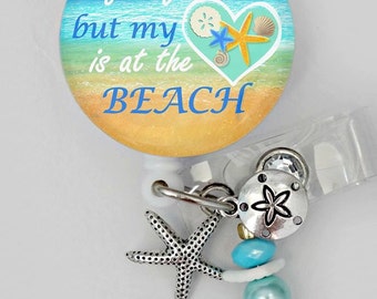Beach badge holder~Retractable ID Badge Reel - Badge ID Reel -Beach (E90)