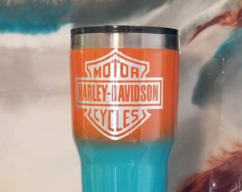 Personalized Harley Davidson/Miami Dolphins colors - 30 oz Ozark Trail Stainless Steel Tumbler. Ombre Tumbler, Made to Order