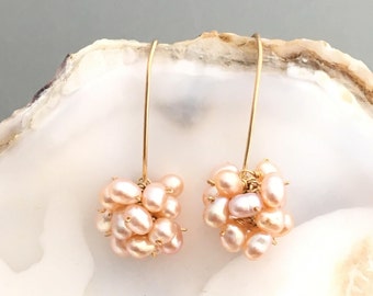 Freshwater Potato Pearl Top Drilled Cluster Drop Earrings Hanging on a U Shaped EarWires Made of 14k Gold Filled * Birthstone Earrings-DBA68