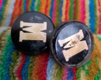 Vintage Pair Horse Bridle Rosettes Letter M