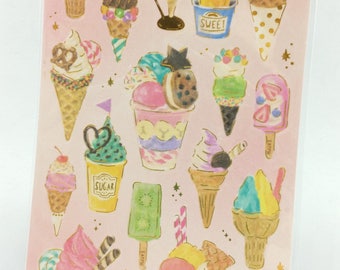 Ice Cream Dessert Gold Deco Sticker (1 Sheet)