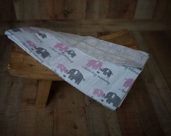 Large Baby Blanket, Swaddle, Grey, Pink, Elephants, Paisley, Floral, Reversible, Receiving Blanket, Quinnsbin, OOAK, Baby Girl Blanket