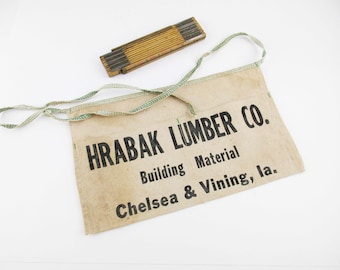 Vintage Carpenter's Apron From 'Hrabak Lumber Co.' With a 'Lufkin Red End' Wood Folding Ruler - Great Gift - Change Apron - Working