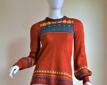 1970s Arpeja Sweater Tunic Perfection with Adorable Puffed Sleeves Small/XSmall
