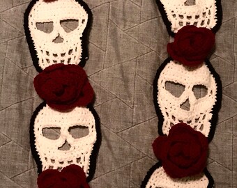 Handmade Crochet Skulls & Roses Scarf!