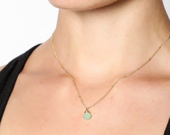 Delcate Seafoam blue chalcedony gemstone solitare necklace (gold vermeil or sterling silver)