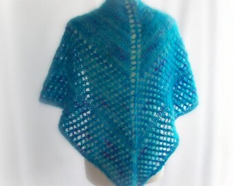 Knitted Shawl, Mohair Shawl, Wedding shawl, Lace Shawl, Winter Shawl, Blue Shawl, Gift for Her, Gift for Mum, Mothers Day Gift, Gift Boxed