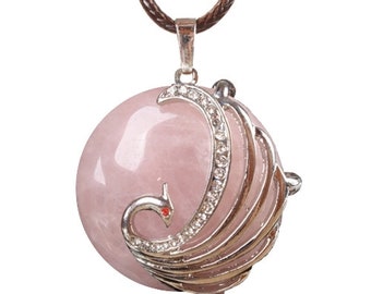 Silver plated phoenix pendant - rose quartz