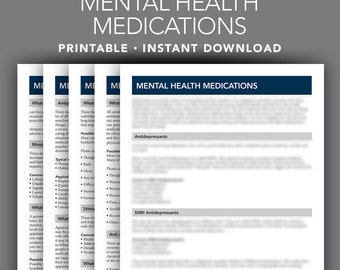 Mental Health Medications - Psychology Printable - Nursing Printable - Caregiver Teaching Aid - Nursing Education - Nursing for the Soul