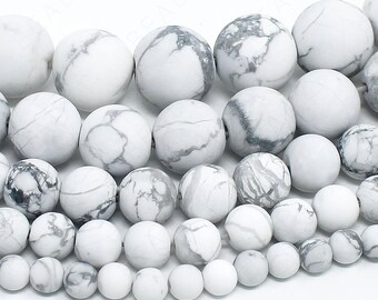 Matte White Howlite Beads Natural Gemstone Round Loose - 4mm 6mm 8mm 10mm 12mm - 15.5" Strand