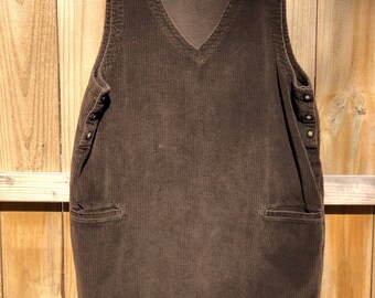 Vintage 90s Brown Corduroy Jumper Size XL / Eddie Bauer Dark Brown Jumper Dress