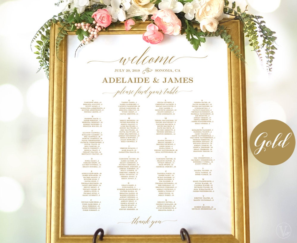 gold wedding seating chart sign template printable wedding printable seating chart template wedding