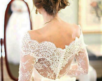 Wedding Off-Shoulder lace bolero/ wedding cover up/ivory jacket/wrap/ lace shrug/bridal lace top custom color