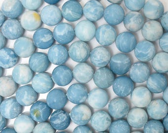 10mm matte blue larimar quartz round beads 15.5" strand 38152