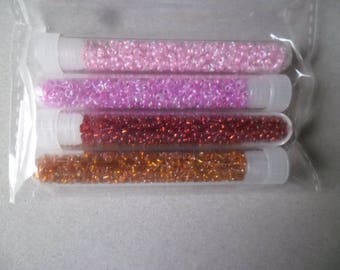 x 4 mixed pink/red/orange tone seed beads tubes